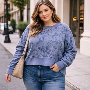 JoyLab Blue Marble Tie-Dye Cotton Boxy Fit Sweatshirt